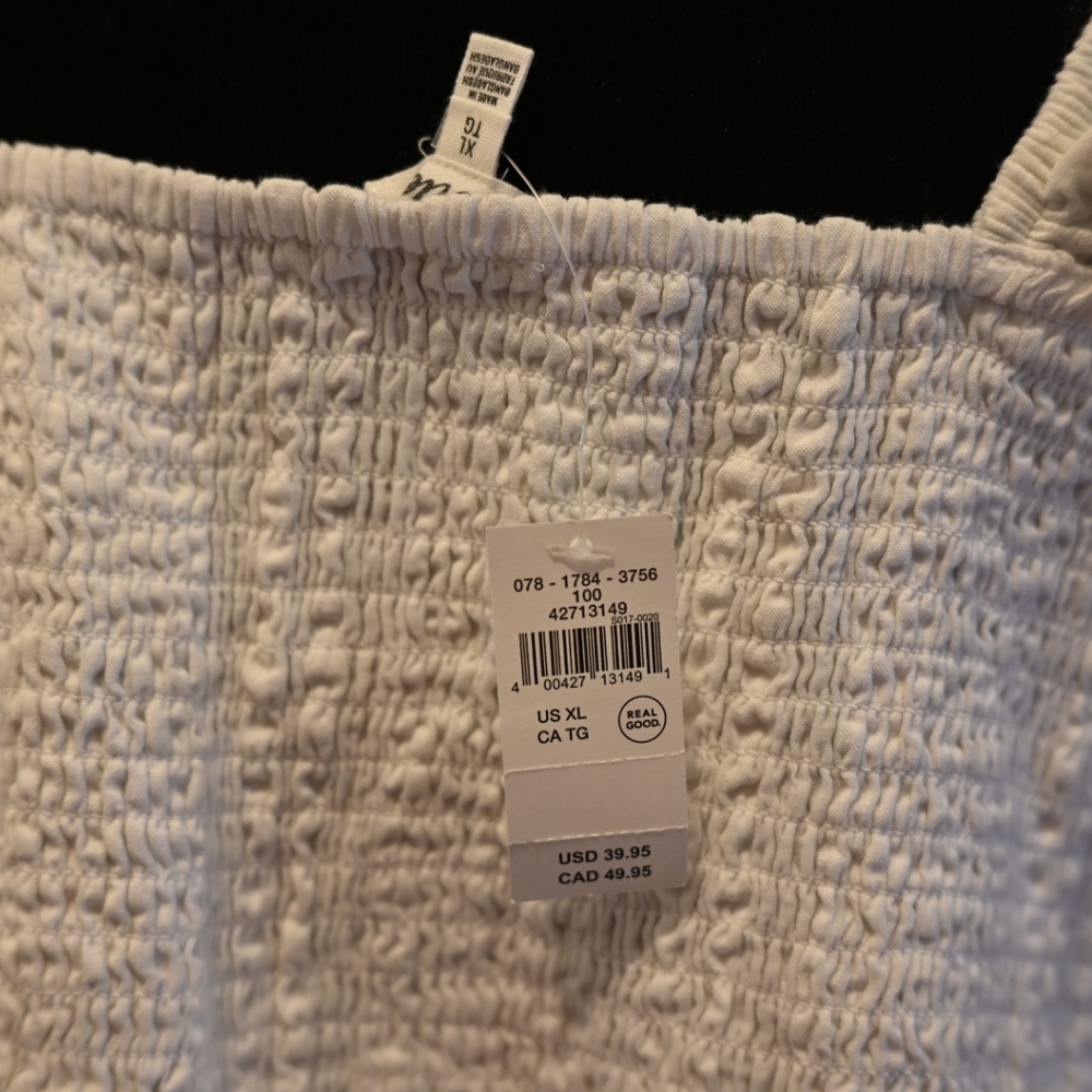 White Ruffle Smocked Crop Seersucker Button Down Top XL NWT Milkmaid Cottagecore - Picture 7 of 8